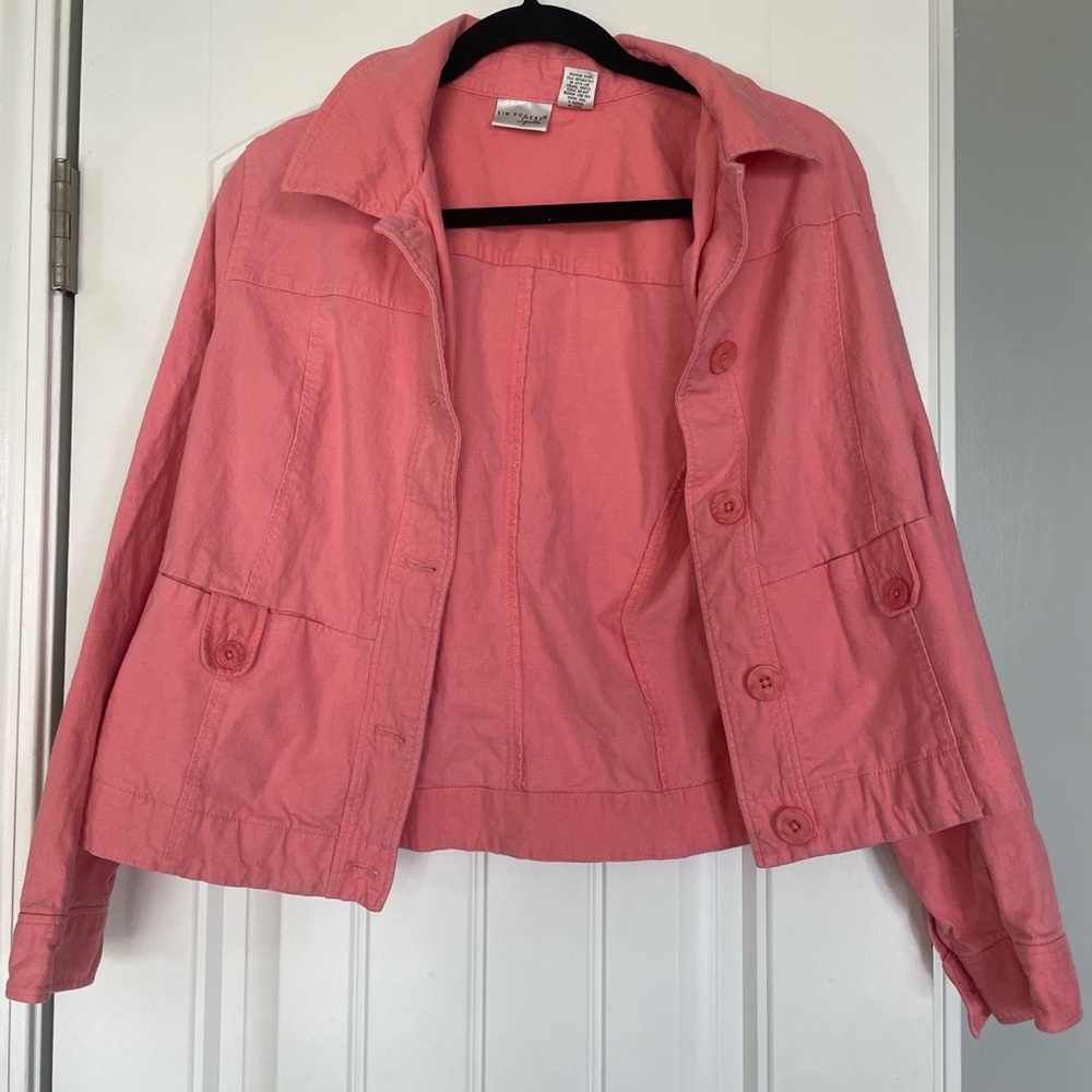 Kim Rogers Pink Button Front Jacket Size 12 Lightweight Linen Blend